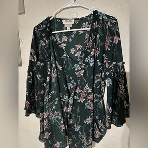 Jessica Simpson Green Flutter Sleeve Wrap Blouse nursing top